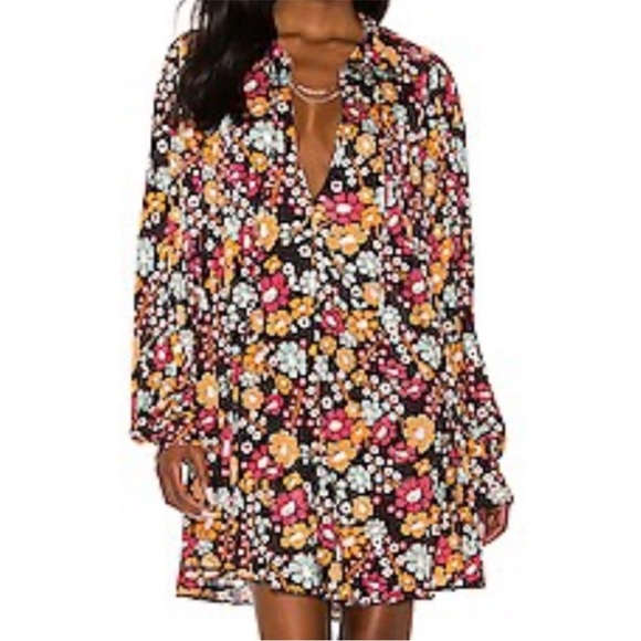 NWT Free People Daisy Jane Black Floral Swing Dress Generous Medium Retail $148 - Picture 7 of 16